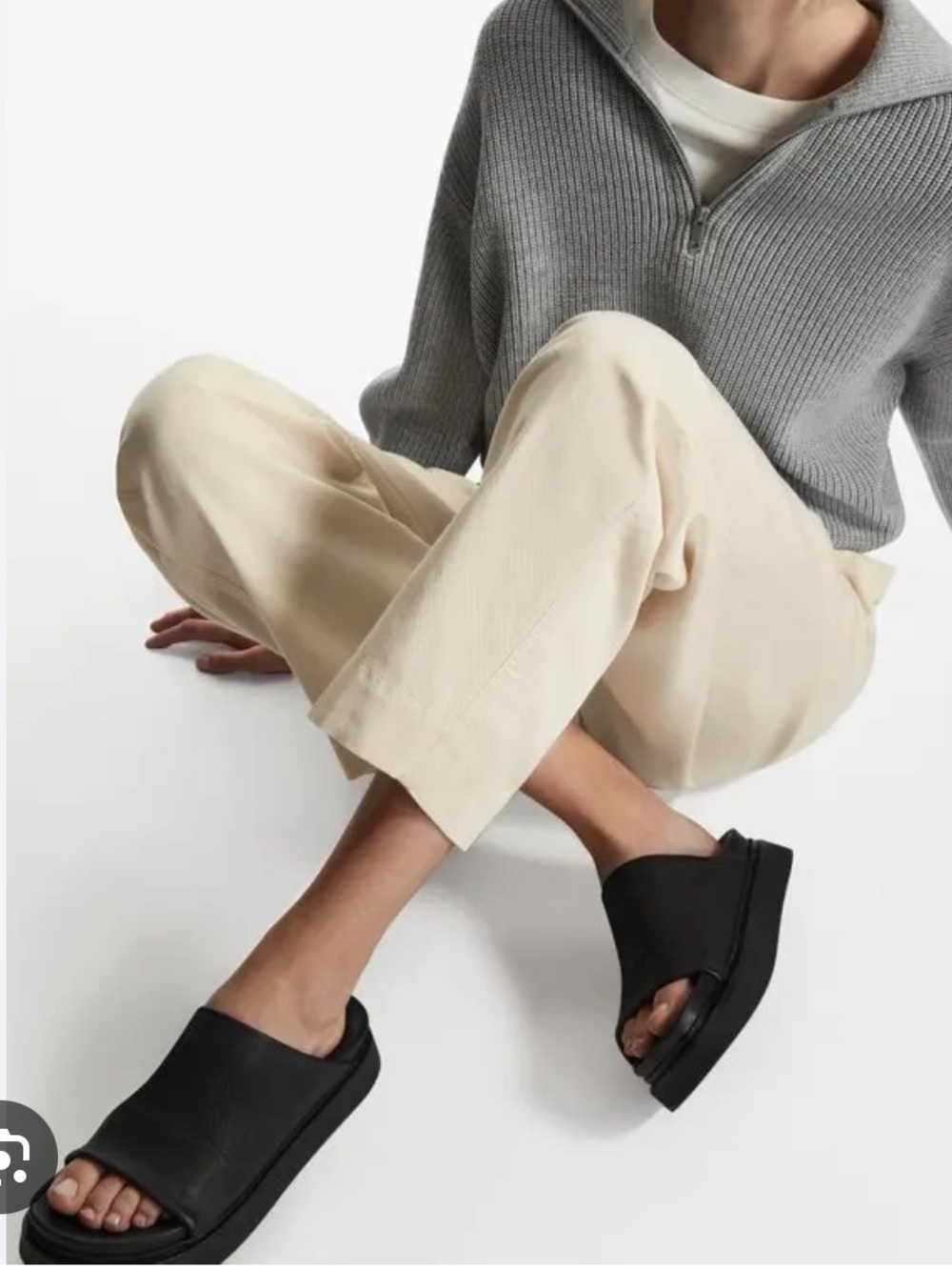 COS Black Leather Platform Slides with Open Toe